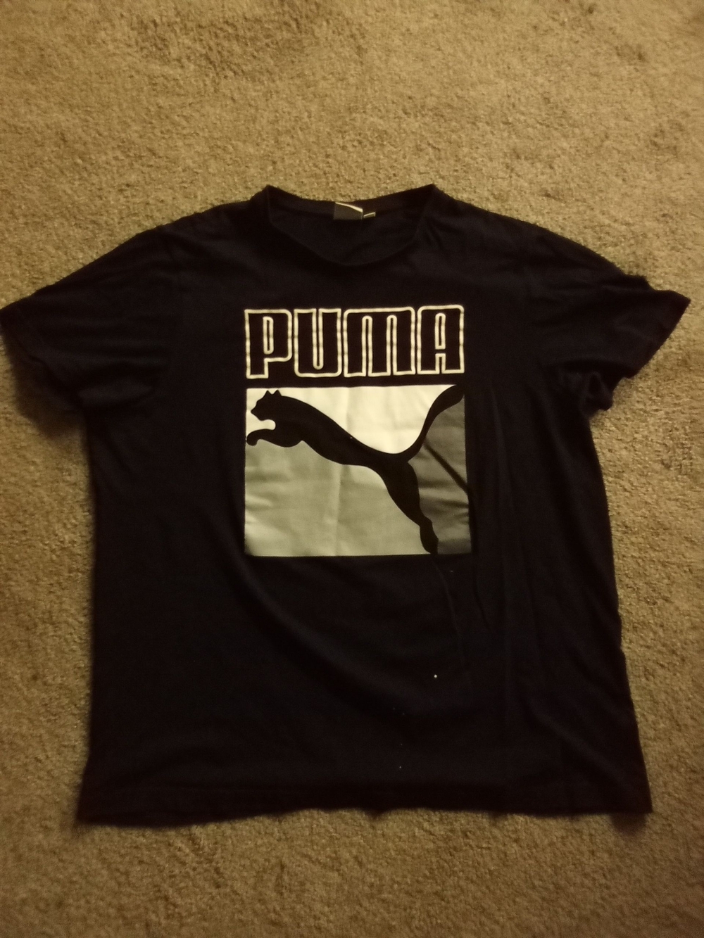 Puma Black Short Sleeve Tee with White and Gray Logo Block
